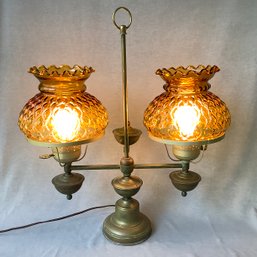 Amber Glass Hobnail Ruffled Top Double Student Lamp