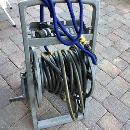 Hose With Rolling Hose Reel And 2 Lightweight Flexible Collapsable Hoses