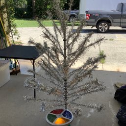 Vintage 1950's Aluminum Tinsel Tree With Working Color Light Spinner, Christmas Tree