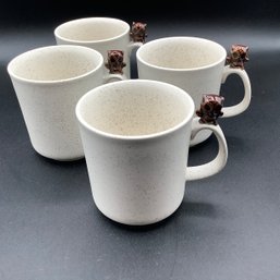 4 Stoneware Owl Mugs With Small Owl On Handle