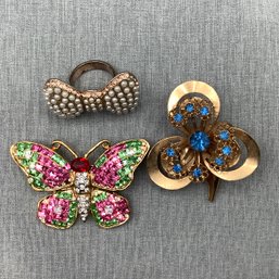 Butterfly Brooch, Floral Brooch And Bow Ring