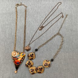Costume Jewelry Including Vintage Art Deco Heart Necklace, Heart Locket And Large Mixed Stone