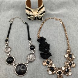 Costume Jewelry Lot Including Cuff Bracelet, 2 Necklaces