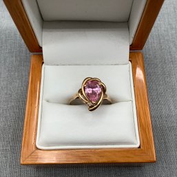 Ladies Pink Gemstone 14KT Gold Ring, Size 11