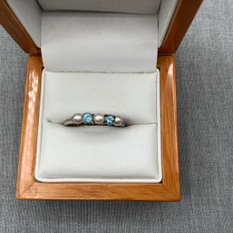 925 Sterling Silver Ring  With Blue Gemstones And Pearls