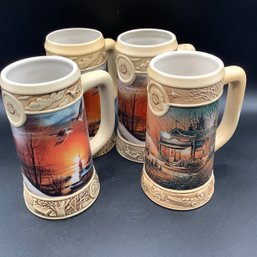 4 Miller Beer Steins, The Ducks Unlimited, Terry Redlin Collection