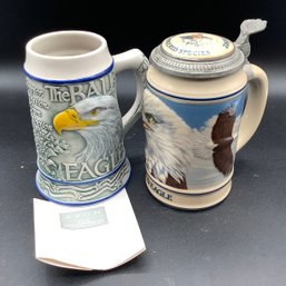 2 Beer Steins, Tom O'Brien's Avon Collector Bald Eagle And Anheuser-Busch Endangered Species Collection