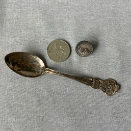 1969 UK 10 New Pence Coin, Sterling Spoon, Kennel Union Of Southern Africa Pin