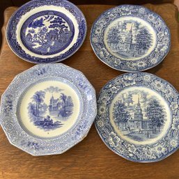4 Blue And White Porcelain Plates