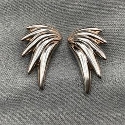 Large Sterling Silver 925 Clip Earrings, Modern Angel Wing Design