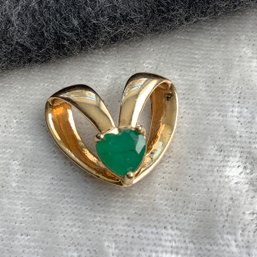 Gold Plated Sterling Silver Heart Slide Pendant With Green Stone