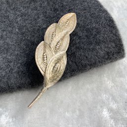 Spun Silver Filigree Brooch, Delicately Woven Into Branch Of Leaves Shape