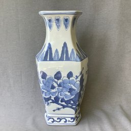 Vase, Blue And White Porcelain, Hexagon Shape