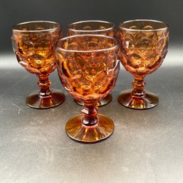 4 Amber Honeycomb Design Wine Glasses