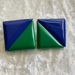 Vintage 1980s Liz Claiborne Bold Geometric Earrings, Blue And Green