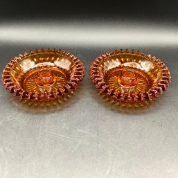 Pair Of Amber Glass Candleholders