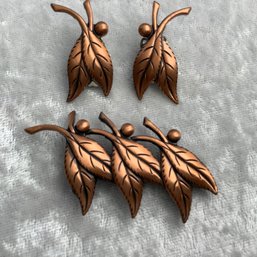 Native American, Bell Trading Post, Copper By Bell, Earrings & Brooch Set, 1930s