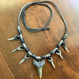 7 Shark Teeth Necklace With Beads, Largest Tooth Almost 2 Inches