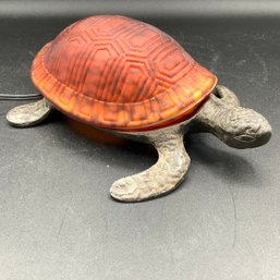 Bronze Stained Glass Turtle Lamp With Brown Shell