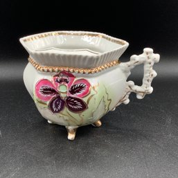 Hand Painted Footed Mustache Cup With Elaborate Bamboo Handle