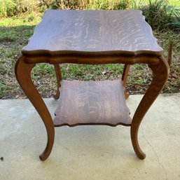 1920s Antique Tiger Oak Rolled Edge Parlor Table