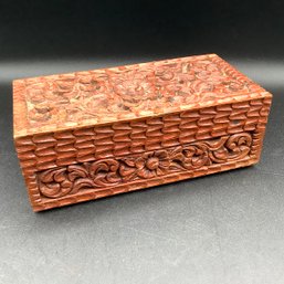 Wooden Hinged Hand Carved In Thailand, Red Felt Lined Jewelry Box