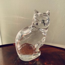 Signed Orrefors Sweden Crystal Cat Paperweight Figurine