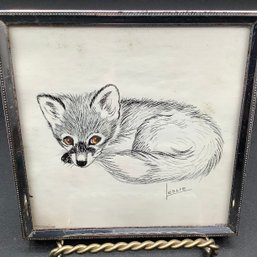 Vintage Mini Stapco NY Lithograph Of Fox Signed Leslie