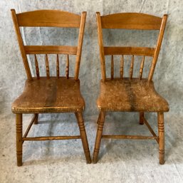 Antique Primitive Plank Chairs- Set Of 2