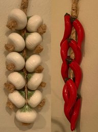 Large Ceramic Onions And Chili Peppers Hanging Rope Decor