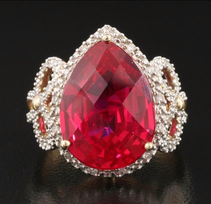 10K Gold Ruby And Diamond Ring With Bow Shoulders