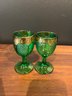 Vintage Green Glass Thumbprint Wine Goblets