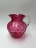 Antique Cranberry Thumbprint Glass Pitcher With Clear Glass Handle