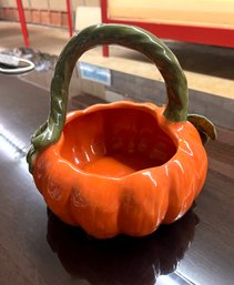 HARVEST Ceramic Pumpkin Basket Floral Holiday Centerpiece, Candy Dish