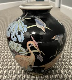 Asian Vase - Crane And Floral Pattern Vase - Nature Themed Vase