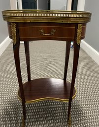 Wooden Side Table With Marble Top And Bronze Decorations