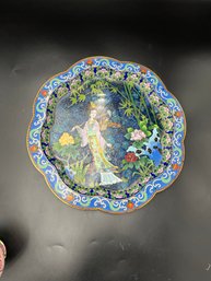 A Large Chinese Bronze And Cloisonne Lady Deco Plate