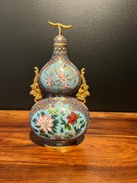 Chinese Cloisonn And Champlev Double Gourd Covered Vase