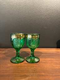 Vintage Green Glass Thumbprint Wine Goblets