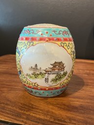 Vintage Chinese Famlile Rose Barrel Jar With Lid Marked