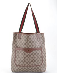 Gucci Accessory Collection GG Supreme Canvas And Leather Tote With Web Strap