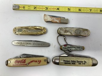 Knife Lot #16  7 Advert Knives ,Coca Cola, Mitten Caf -ohio Knife