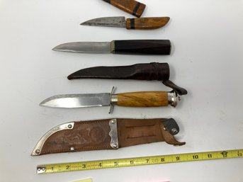 Knife Lot---3 Sheath Knives Tacoma Swede  2. Wood Handle Parang Type-3 Home Crafted Wood Hand