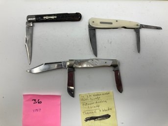 Knife Lot #36  All Vintage- Western States 3-blade Western States-pearl Handle2. Patnen Austria 1 Blade3.