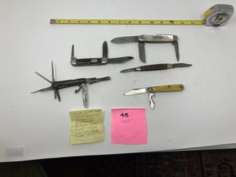 Knife Lot #48 Queen City 2 Blade. 2. Remington UMC MOP 3. Jim Dandy 3-blade. 4. Unllo? Chicago. 5.