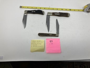 Knife Lot #57---3 Lg Pockets Robeson Suredge- Frozen Heat On Blade-2. Suredge 612246. 3. Empire/ Winstead CT