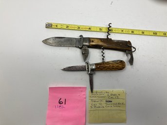 Knife Lot #61 2 Stag Handle Very Old Antique!  G.Grafrath Soligen -Cal 12. 2. Tonerini Italian Cal 12 Survival