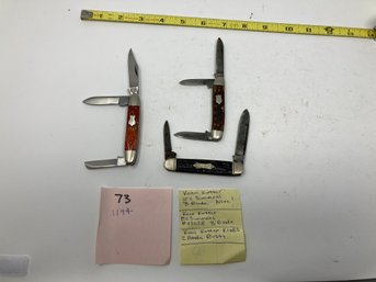 Knife Lot. #73-3 Pocket Knives. Keen Kutters. 1. EC Simmons 2. KK 33628. 3. KK K-168S