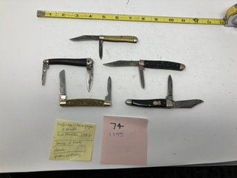 Knife Lot #74---5 Knives Hoffritz Hand Forged. 2. Kutmaster 1937 3. Lenox  4. Howe. 5. Queen Cutlerty