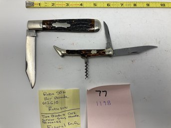 Knife Lot  #77-2 Pocket Knives-one Figural  Robeson Sureblade 612610  2. Figural 2-blade/corkscrew